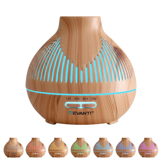 Devanti Ultrasonic Aroma Diffuser Aromatherapy 400ml LED Lights Iron Humidifier Forest Light wood grain - Mekamart Australia