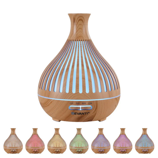Devanti Ultrasonic Aroma Diffuser Aromatherapy 400ml LED Lights Iron Humidifier Forest Light wood grain - Mekamart Australia