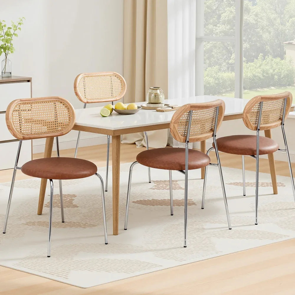 Artiss 4x Dining Chairs PU Leather Rattan Kitchen Lounge Cafe Accent Chair Brown - Mekamart Australia