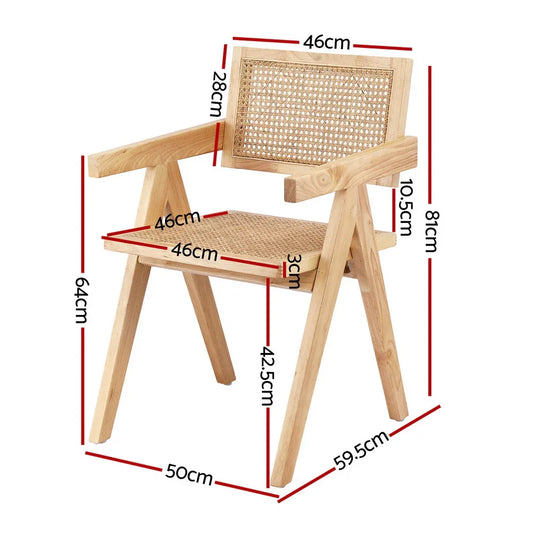 Artiss 1x Dining Chair Wooden Rattan Seat Rubber Wood Frame - Mekamart Australia
