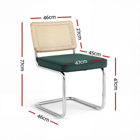 Artiss Dining Chairs Set of 4 Velvet Rattan Cantilever Green - Mekamart Australia