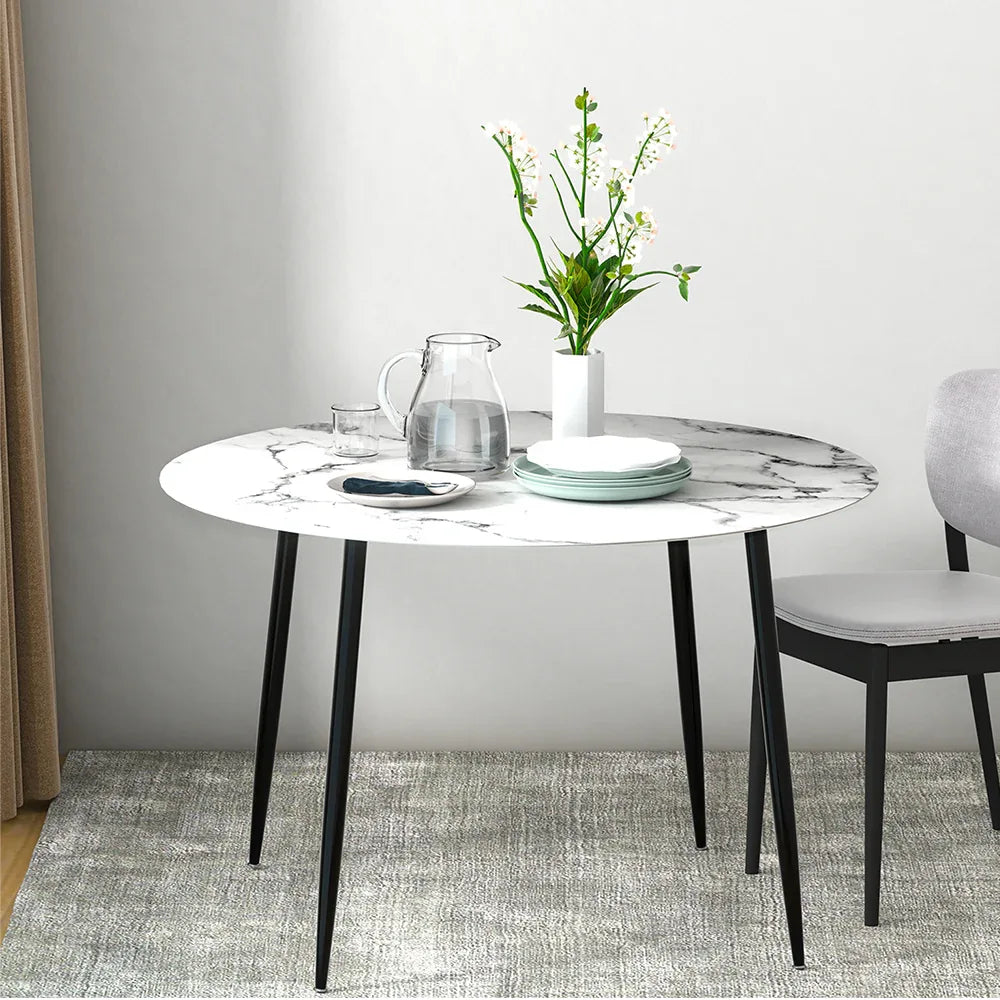 Artiss Dining Table Round Marble Effect 110CM - Mekamart Australia