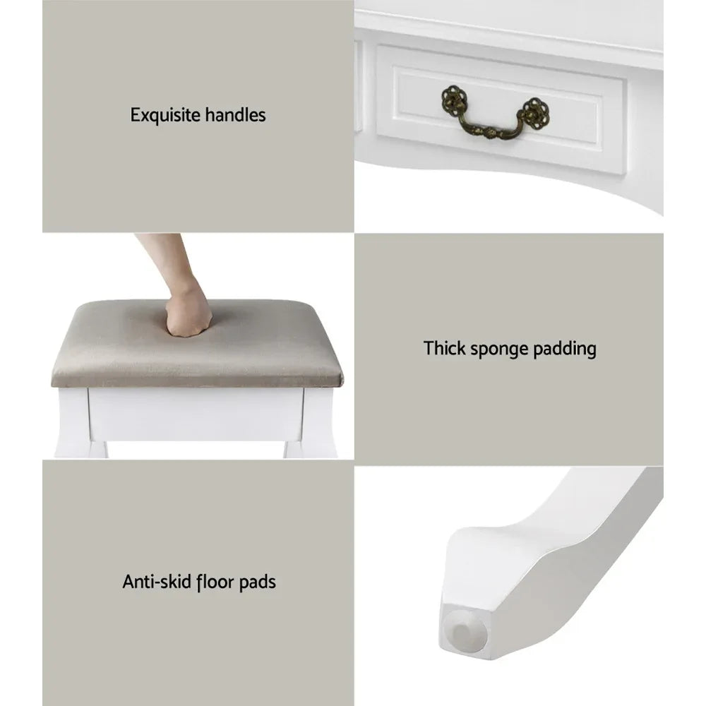 Artiss Dressing Table Stool Set Foldable Mirror White - Mekamart Australia