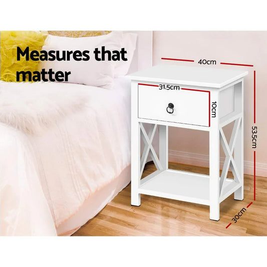 Artiss 2 X Bedside Table 1 Drawer with Shelf - EMMA White - Mekamart Australia