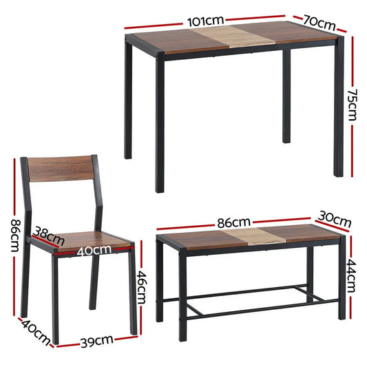 Artiss Dining Table and Chairs Set of 4 Bench Kitchen Furniture Rustic Brown - Mekamart Australia
