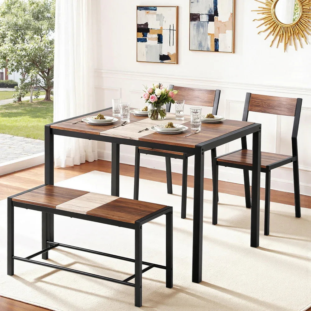 Artiss Dining Table and Chairs Set of 4 Bench Kitchen Furniture Rustic Brown - Mekamart Australia