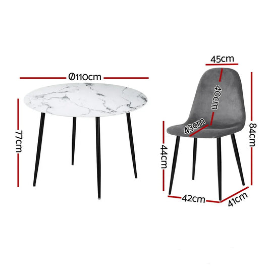 1 Artiss Dining Table and 4 Chairs Set Marble Grey - Mekamart Australia