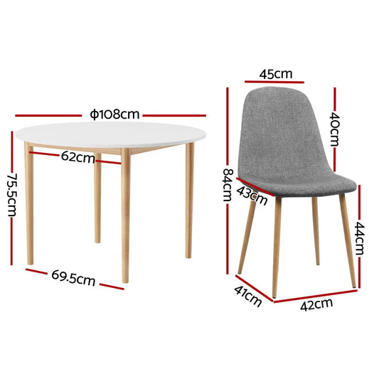 1 Artiss Dining Table and 4 Chairs Set White Grey - Mekamart Australia