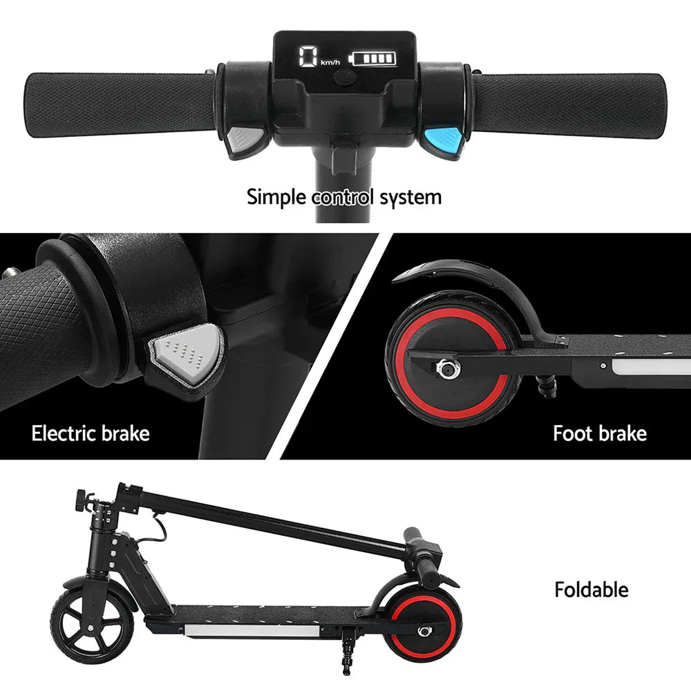 Electric Scooter 130W 16KM/H LED Light Folding Portable Riding Commuter Black - Mekamart Australia
