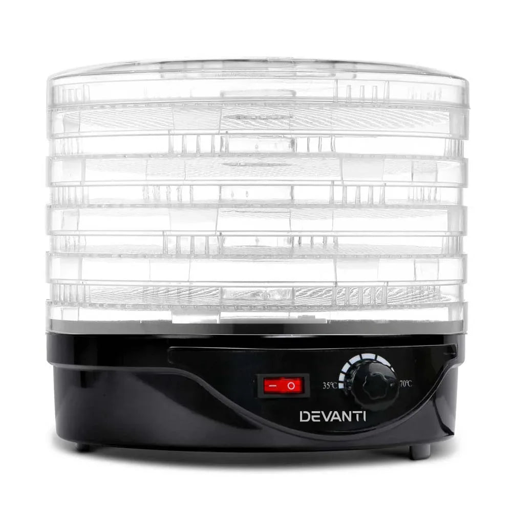 Devanti 5 Trays Food Dehydrator Fruit Dehydrators Pet Beef Jerky Dryer Black - Mekamart Australia