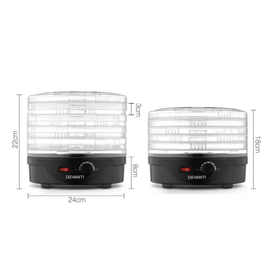 Devanti 5 Trays Food Dehydrator Fruit Dehydrators Pet Beef Jerky Dryer Black - Mekamart Australia