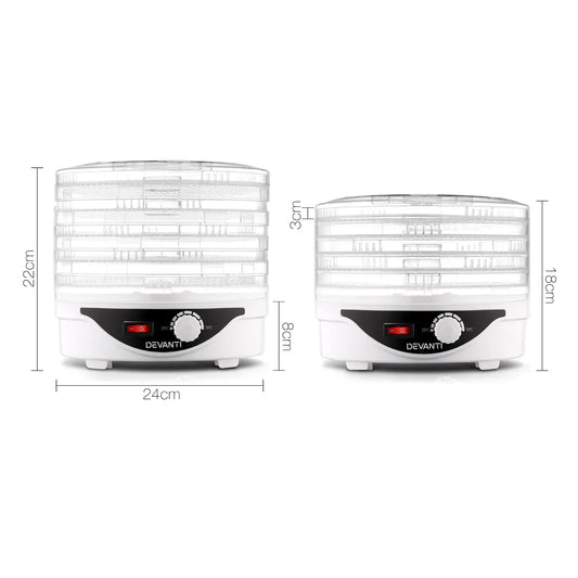 Devanti 5 Trays Food Dehydrator Fruit Dehydrators Pet Beef Jerky Dryer White - Mekamart Australia