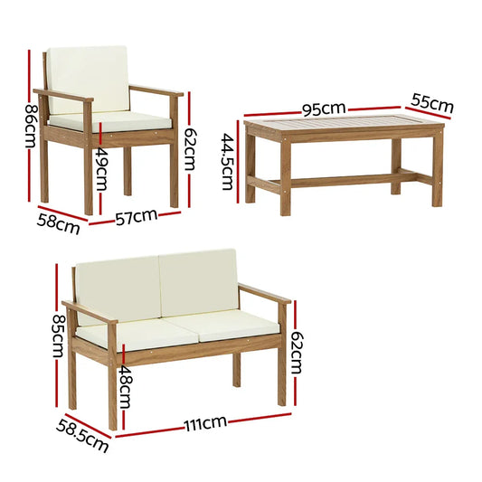 Gardeon 4-Piece Outdoor Sofa Set Wooden Couch Lounge Setting - Mekamart Australia