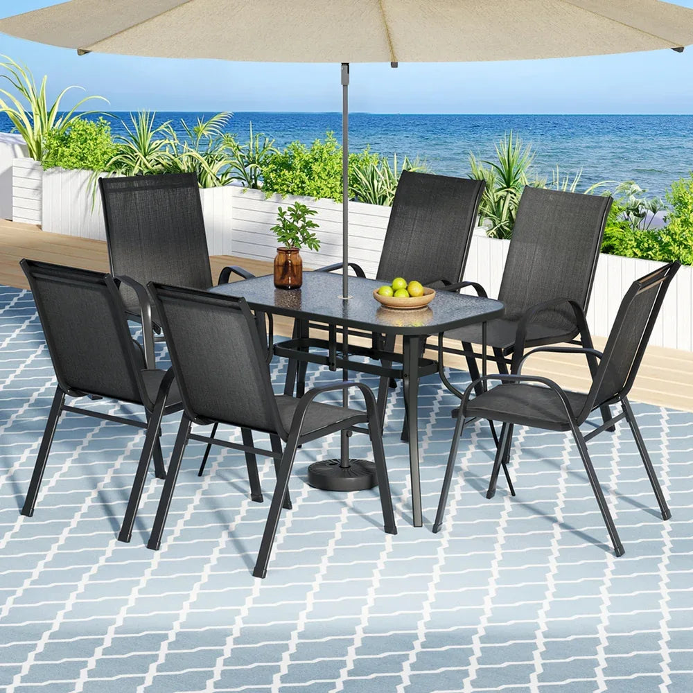 Gardeon 7PC Outdoor Dining Set Table and Chairs Patio Furniture Garden Bistro Set Black - Mekamart Australia