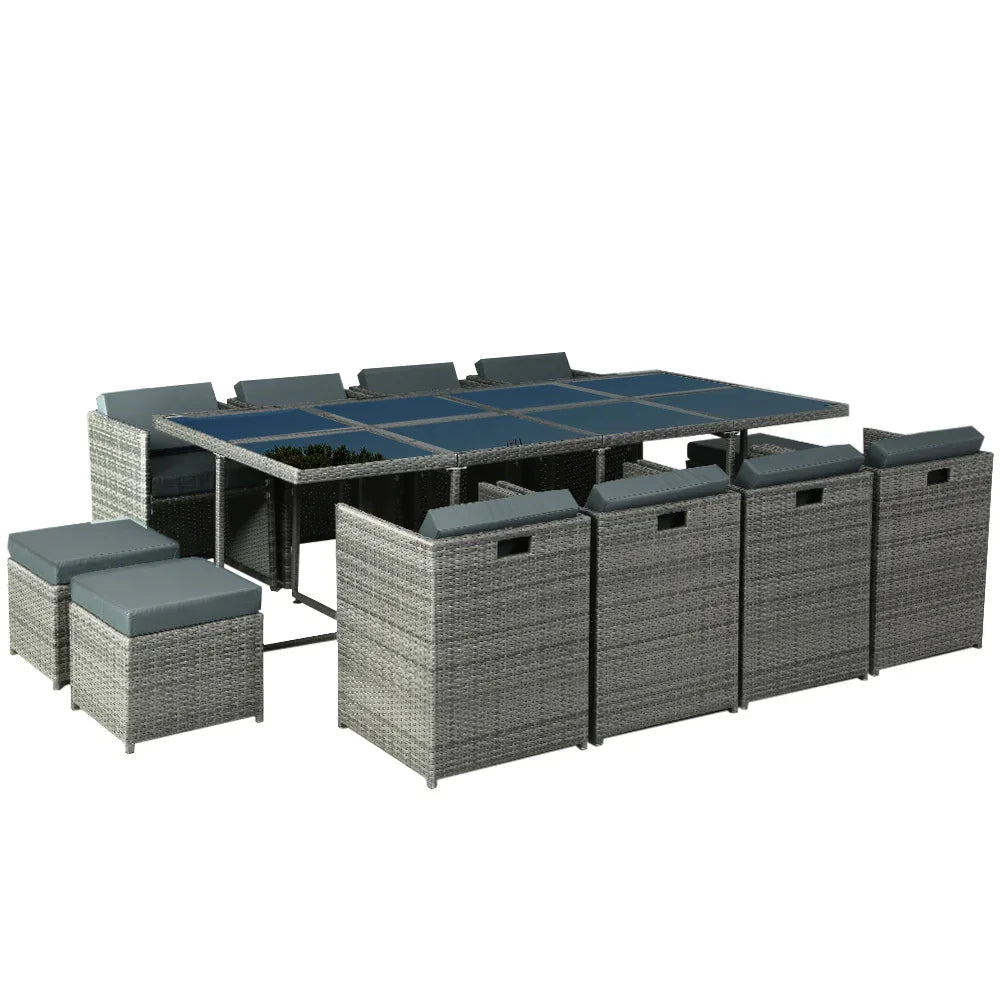 Gardeon Outdoor Dining Set 13 Piece Wicker Table Chairs Setting Grey - Mekamart Australia