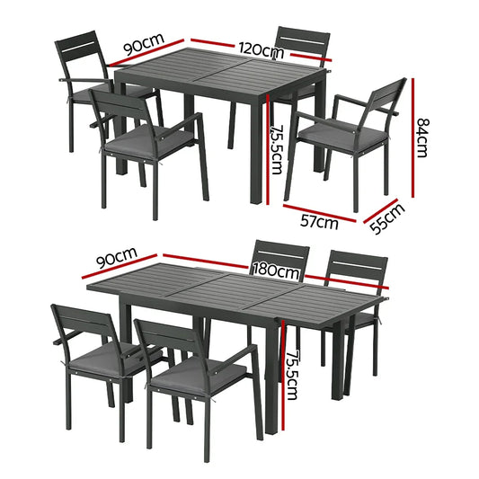 Gardeon Outdoor Dining Set 5 Piece Aluminum Extendable Table Setting Black - Mekamart Australia