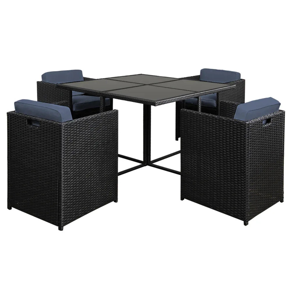 Gardeon Outdoor Dining Set 5 Piece Wicker Table Chairs Setting Black - Mekamart Australia
