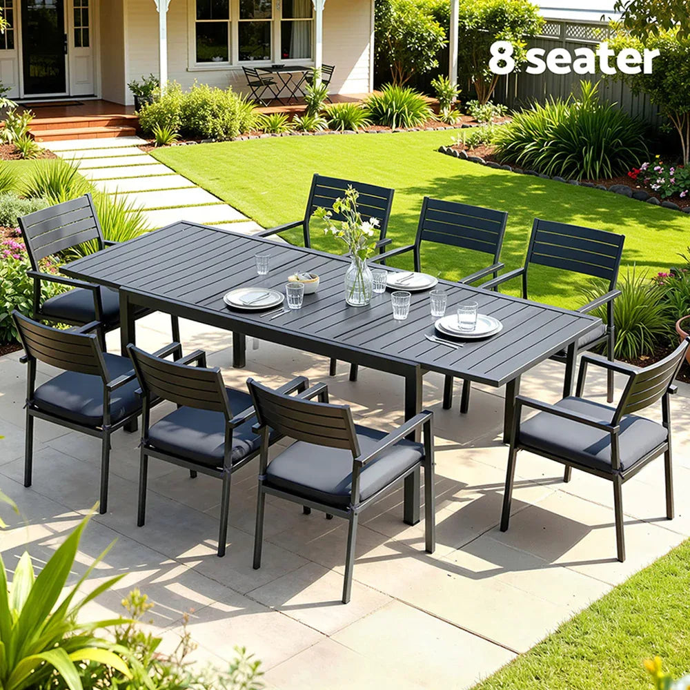 Gardeon Outdoor Dining Set 9PCS Aluminum Extendable Table Chairs Patio Furniture - Mekamart Australia