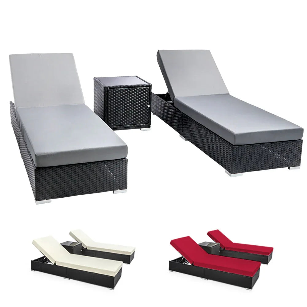Gardeon 3PC Sun Lounge Wicker Lounger Outdoor Furniture Day Bed Rattan Garden - Mekamart Australia