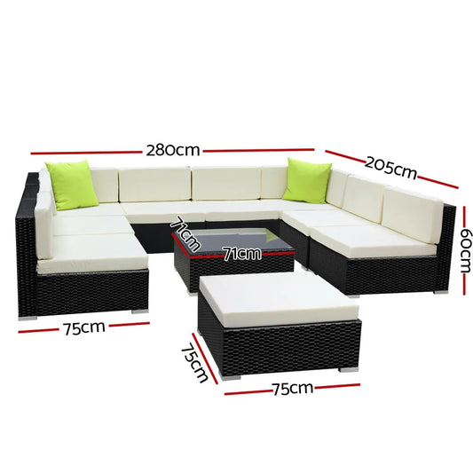 Gardeon 10-Piece Outdoor Sofa Set Wicker Couch Lounge Setting 9 Seater - Mekamart Australia