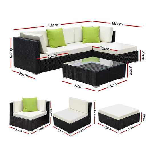 Gardeon 5-Piece Outdoor Sofa Set Wicker Couch Lounge Setting Cover - Mekamart Australia