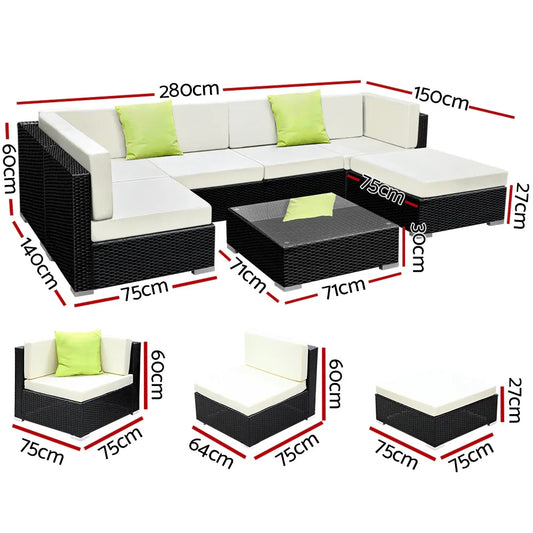 Gardeon 7-Piece Outdoor Sofa Set Wicker Couch Lounge Setting 6 Seater - Mekamart Australia