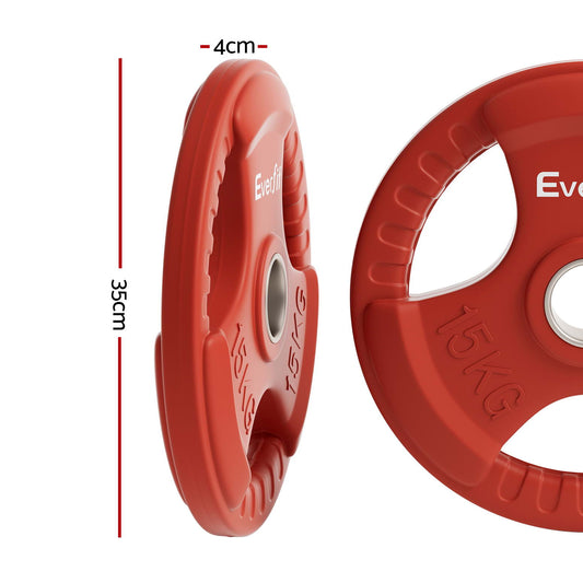 Everfit Weight Plates Olympic 15kg Dumbbell Barbell Plate Weight Lifting Home Gym Red