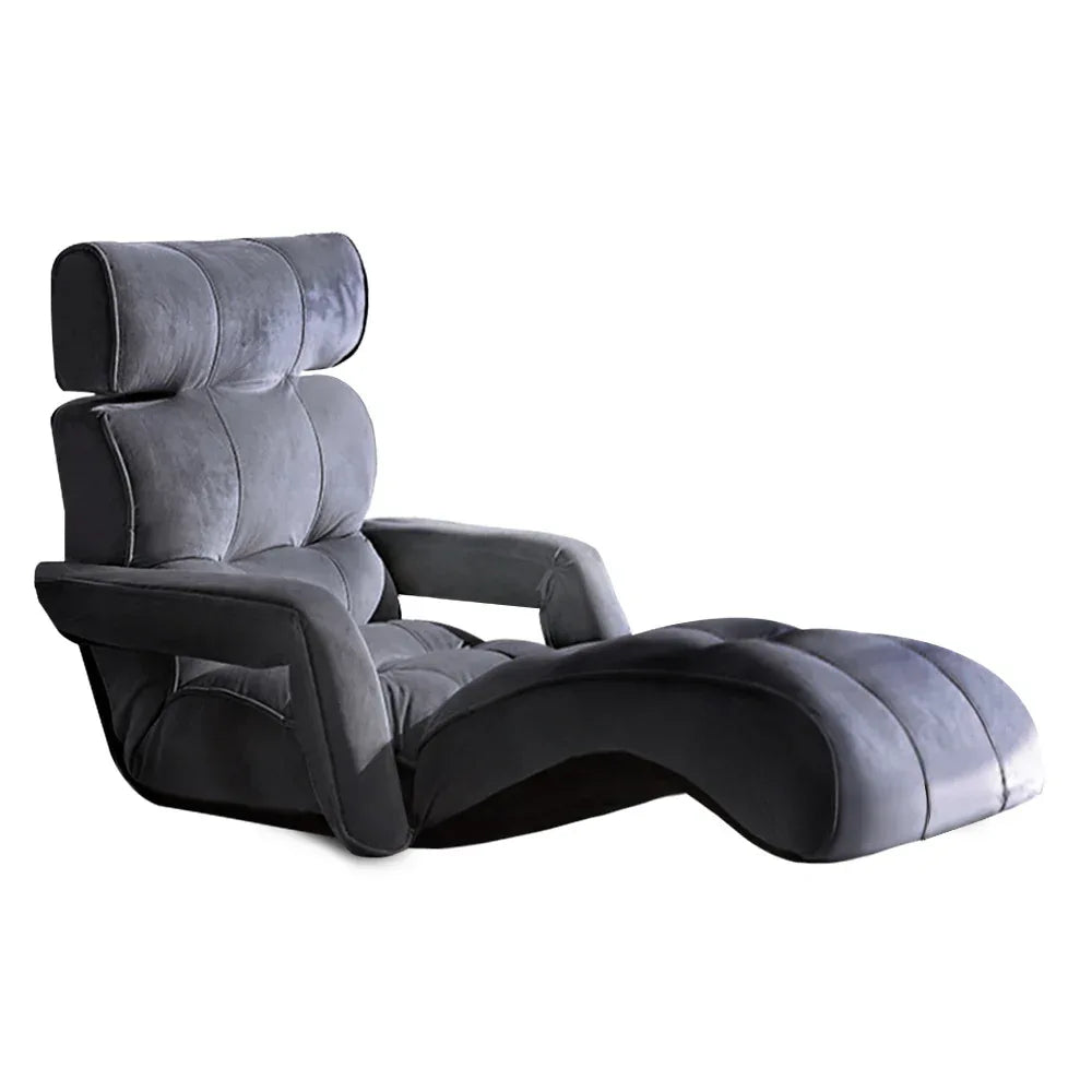 Artiss Floor Lounge Sofa With Armrest Flocking Fabric Charcoal - Mekamart Australia