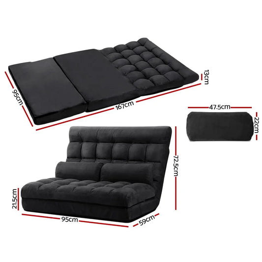 Artiss Floor Lounge Sofa Bed 2-seater Charcoal Suede - Mekamart Australia