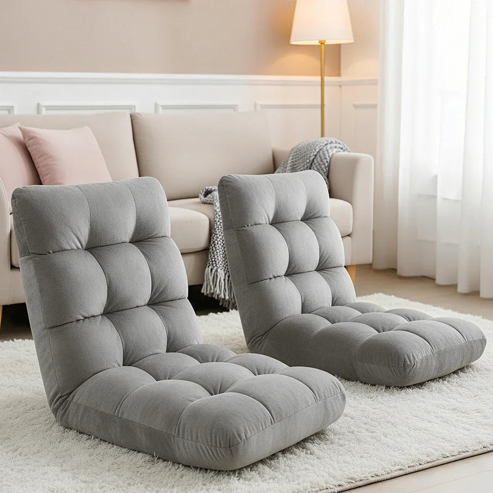 Artiss 2X Lounge Sofa Bed Flannel Fabric Grey - Mekamart Australia