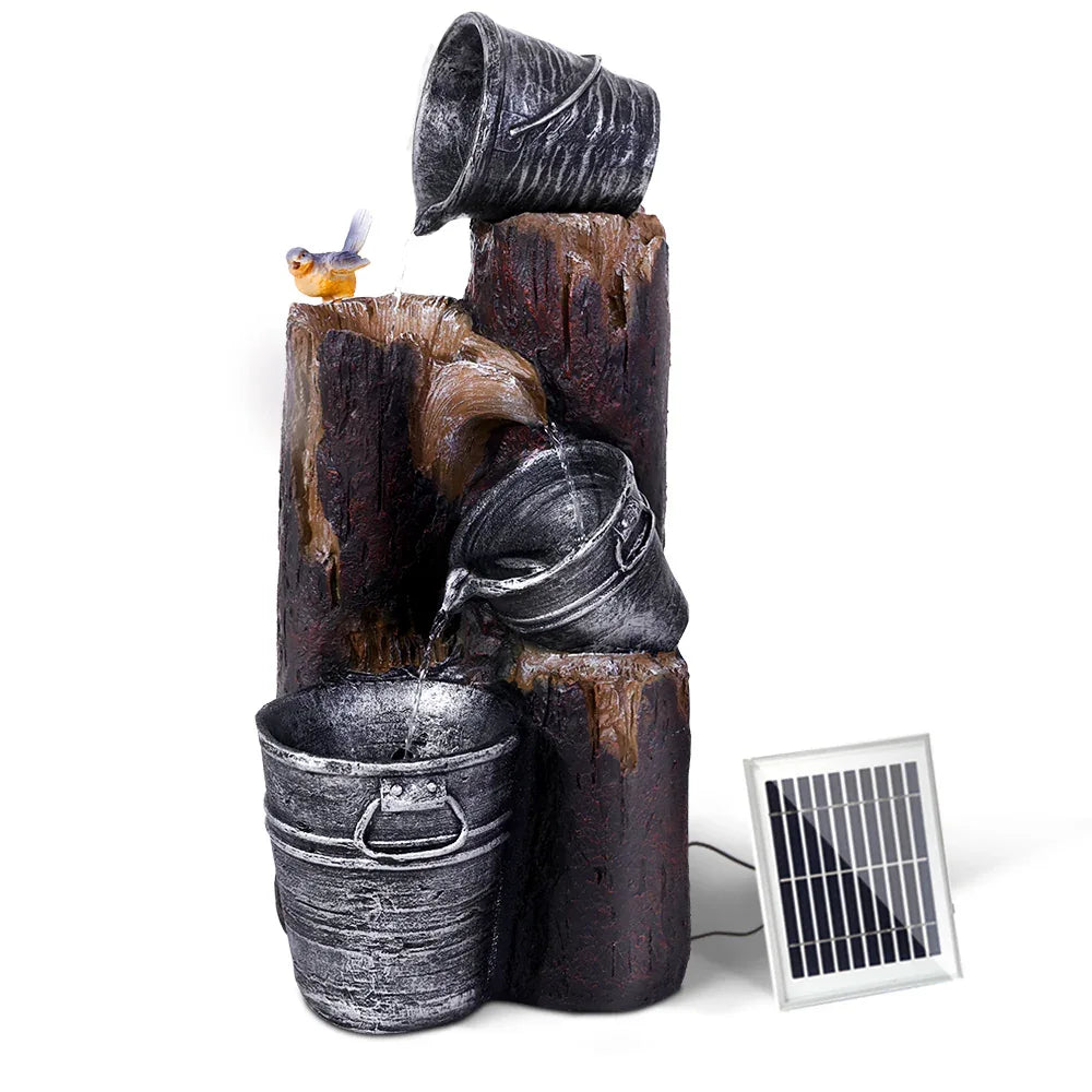 Gardeon Solar Water Feature Cascading Fountain 3-Tier Bucket LED light Bird 76CM - Mekamart Australia