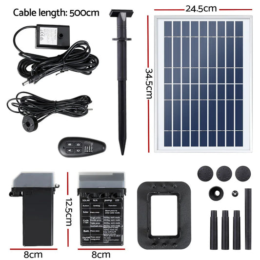 Gardeon Solar Pond Pump Submersible Fountain with Battery Kit LED Lights 5.2FT - Mekamart Australia
