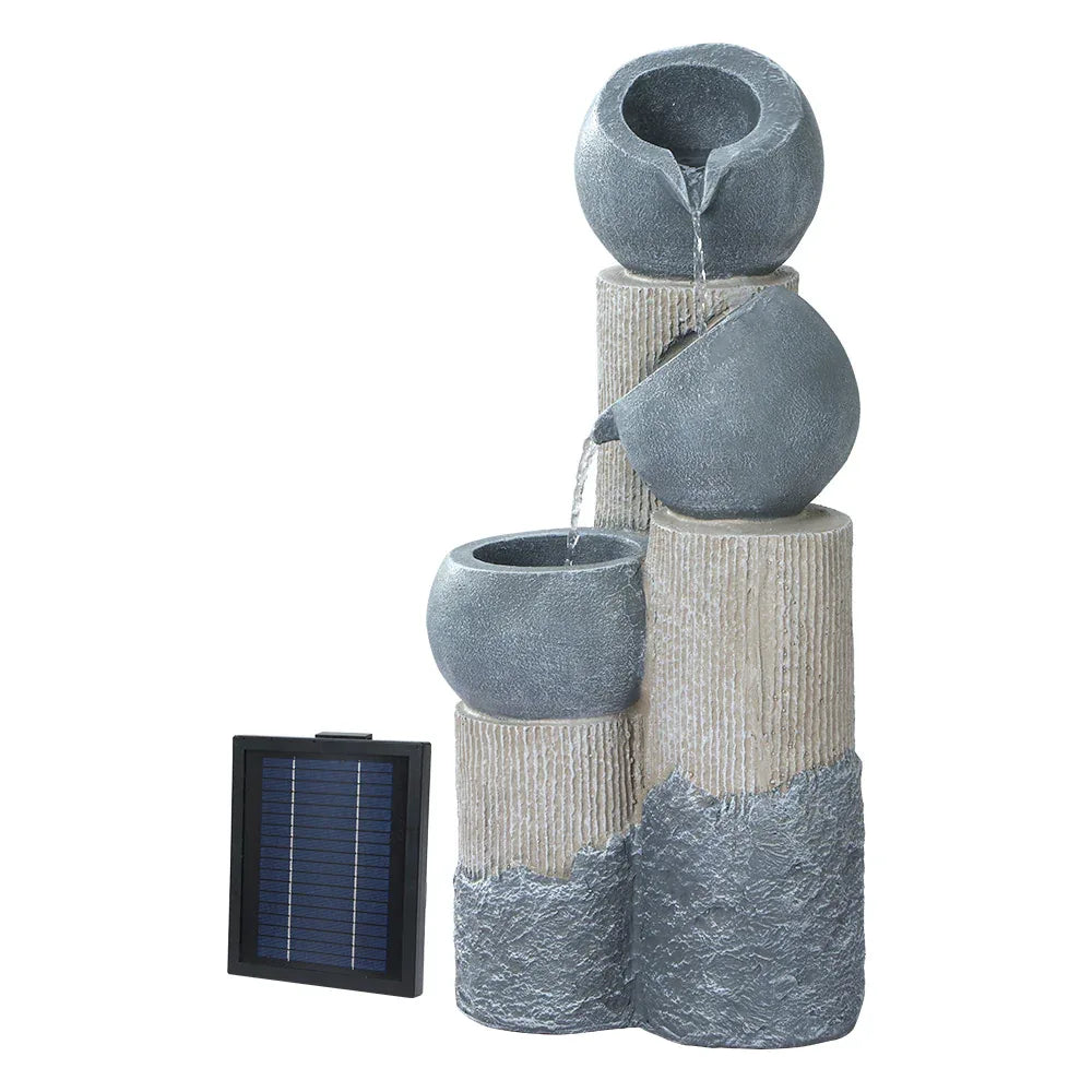 Gardeon Solar Water Feature Cascading Fountain 3-Tier Pot LED Lights 76CM Grey - Mekamart Australia