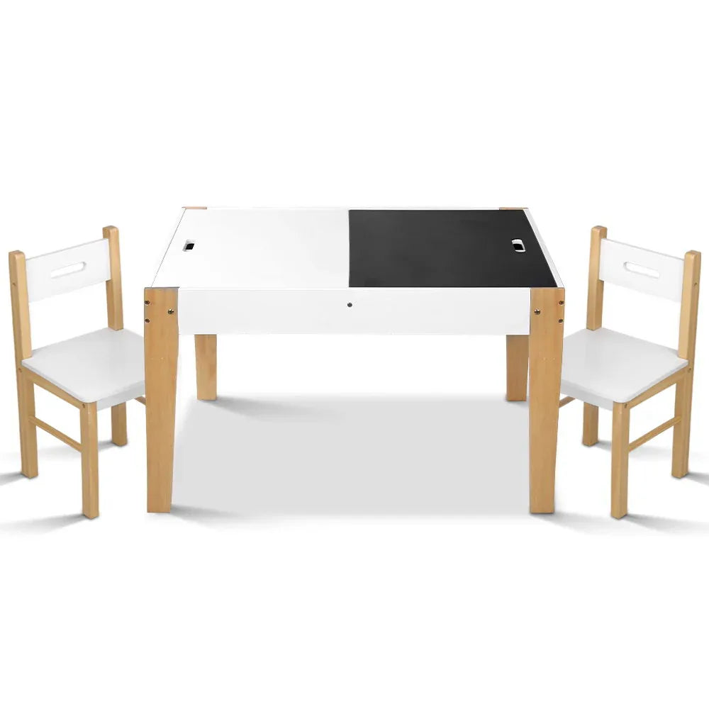 Keezi 3PCS Kids Table and Chairs Set Storage Toys Play Activity Desk Chalkboard - Mekamart Australia