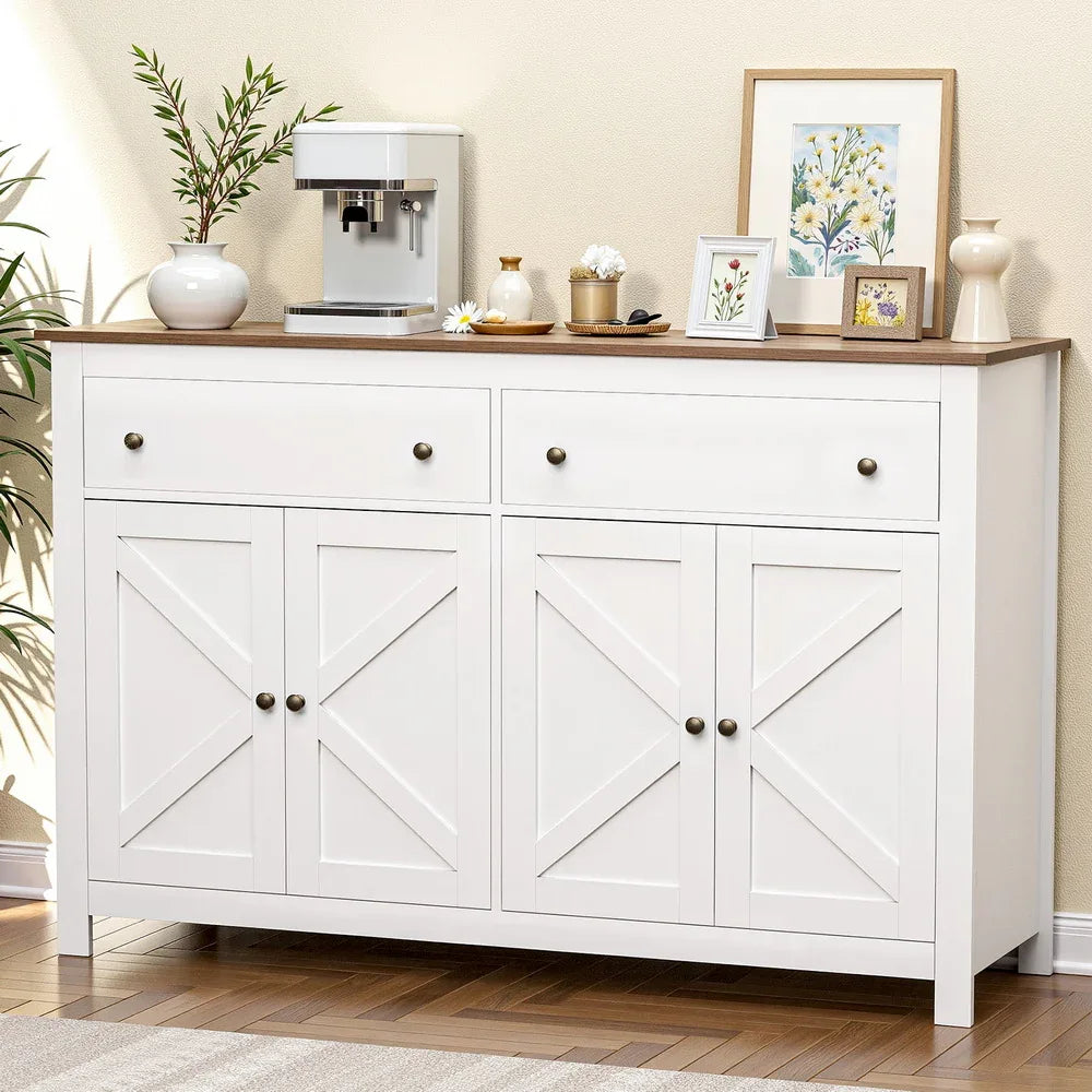 Artiss Buffet Sideboard Storage Cabinet Kitchen Cupboard 2 Drawers 140CM White - Mekamart Australia