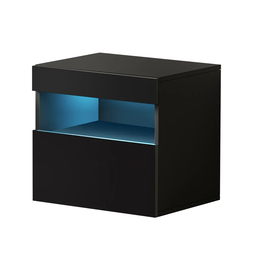 Artiss Bedside Table LED - HERES Black - Mekamart Australia