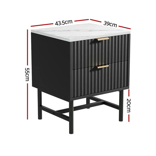 Artiss 2x Bedside Table 2 Drawers - Black - Mekamart Australia