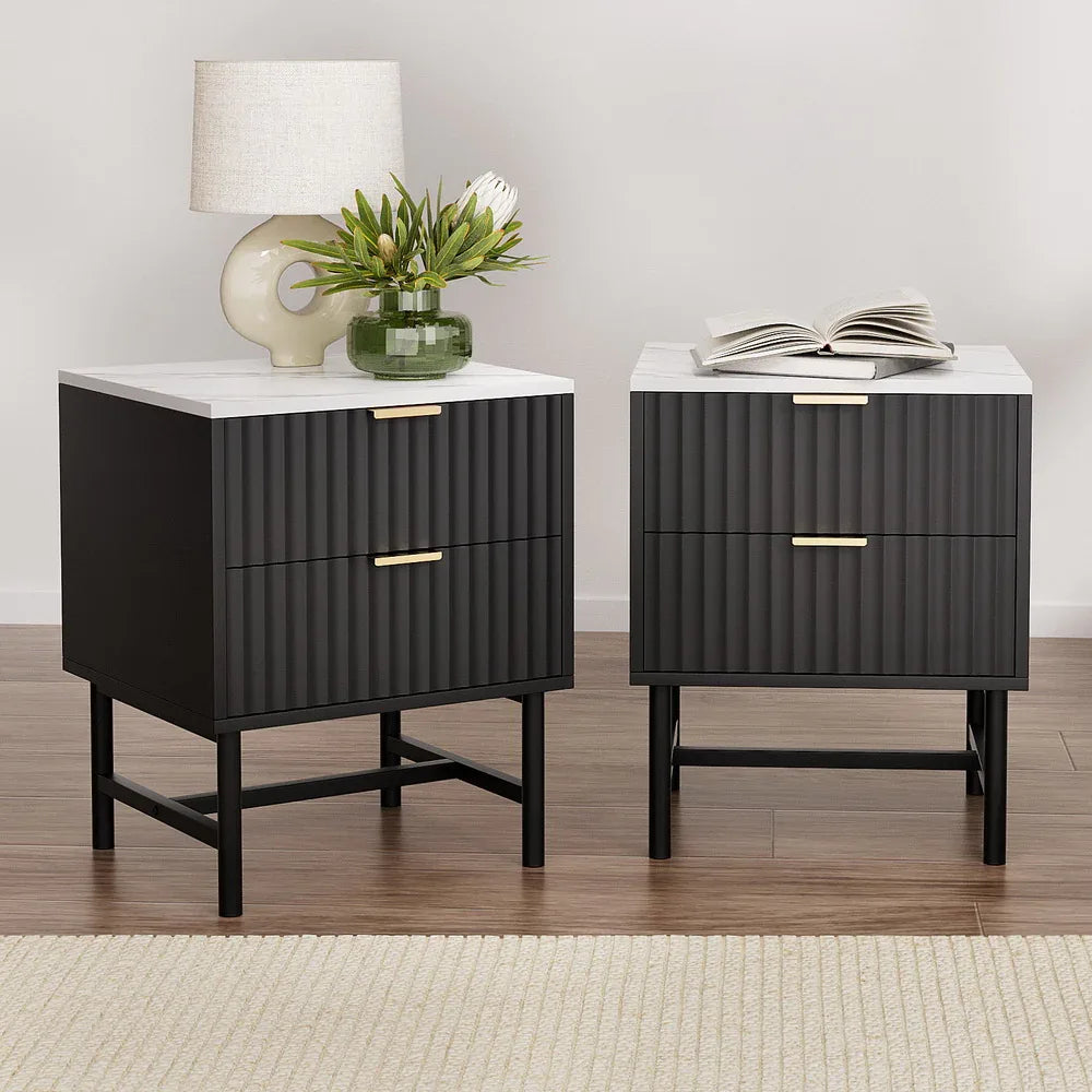 Artiss 2x Bedside Table 2 Drawers - Black - Mekamart Australia