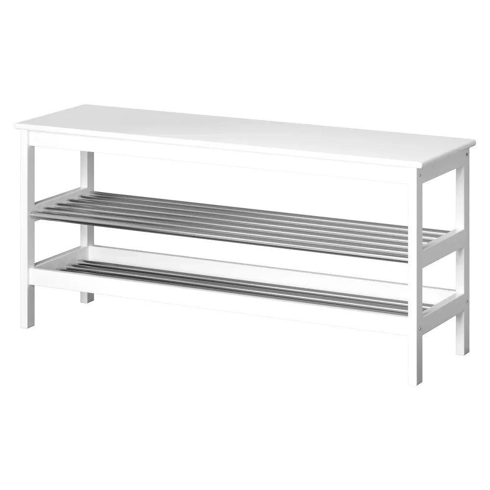 Artiss Shoe Rack Cabinet Bamboo Bench 10 Paris White - Mekamart Australia