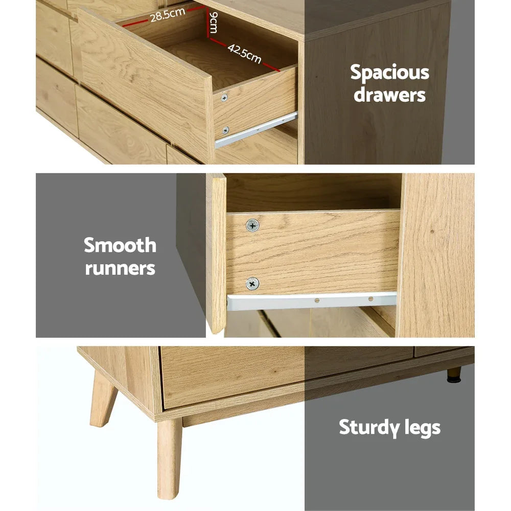 Artiss 9 Chest of Drawers Tallboy Cabinet - XAVI Pine - Mekamart Australia