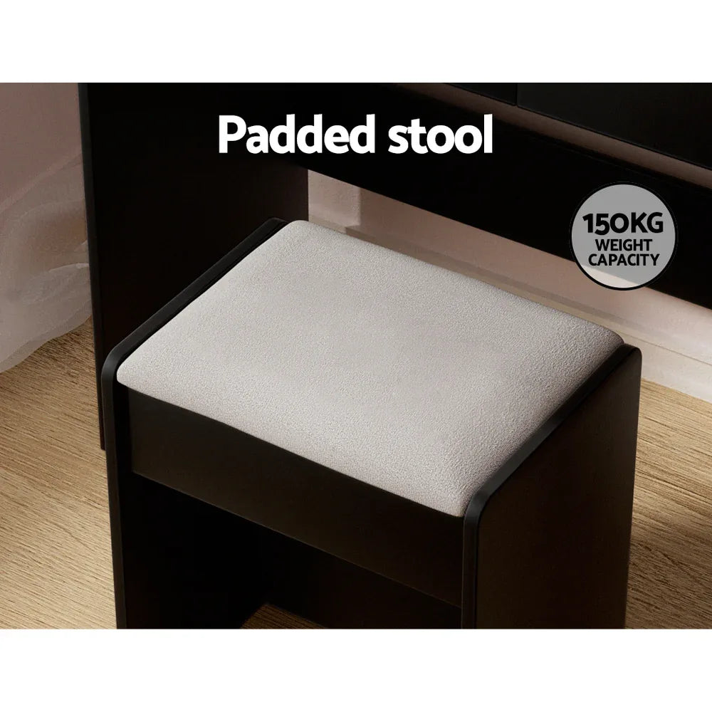 Artiss Dressing Table Set Stool 10 Led Bulbs Black Dulcea - Mekamart Australia
