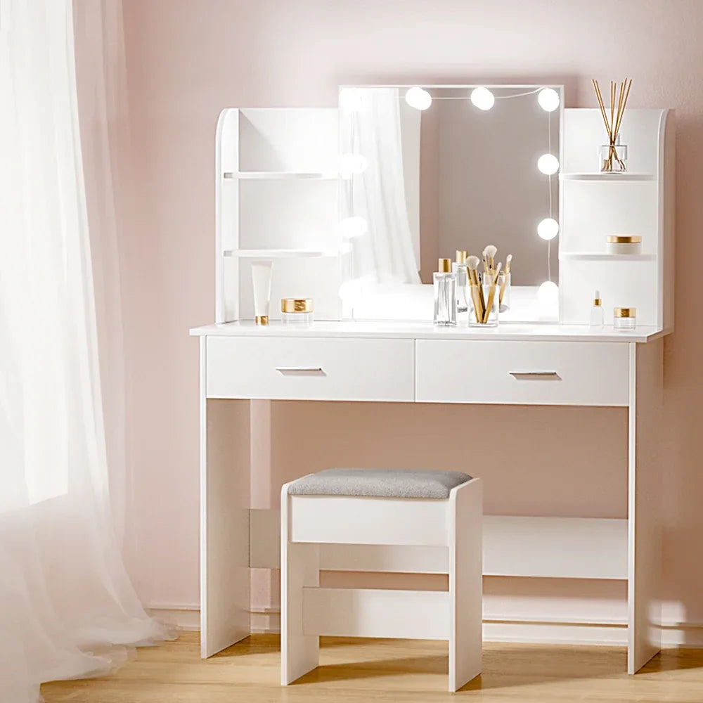 Artiss Dressing Table Set Stool 10 Led Bulbs White Dulcea - Mekamart Australia