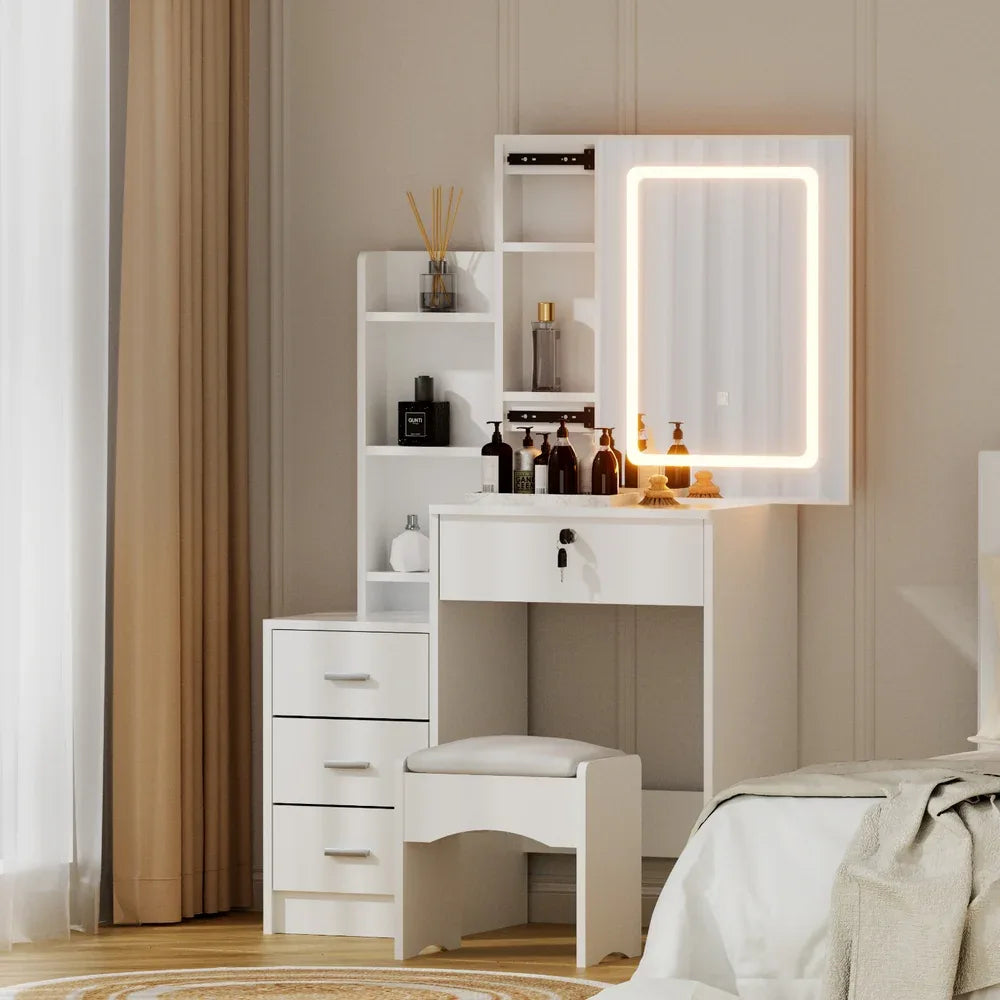 Artiss Dressing Table Vanity Desk Set Stool Led White - Mekamart Australia