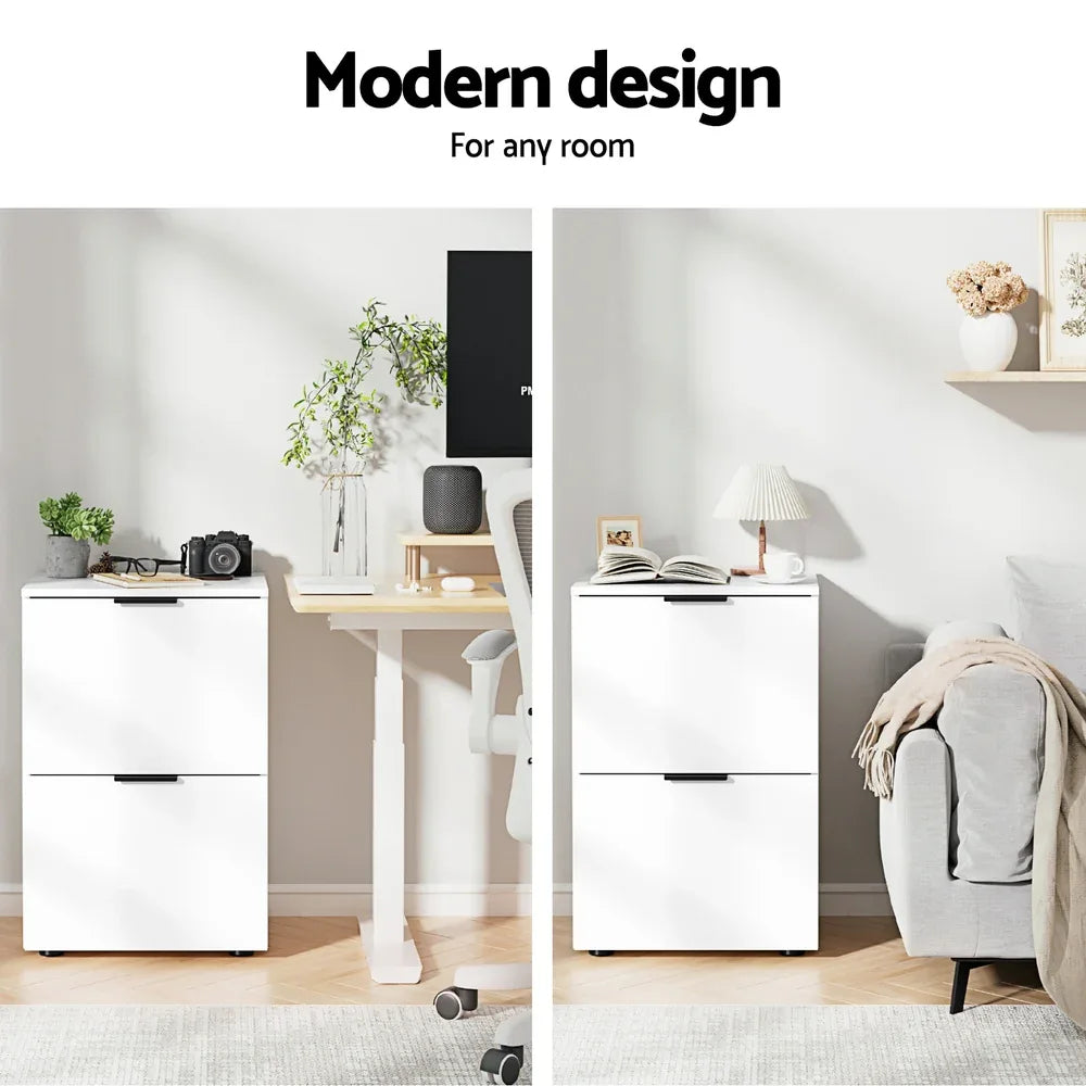 Artiss Filing Cabinet Files Storage Office Shelves File Organiser White 2 Drawer - Mekamart Australia