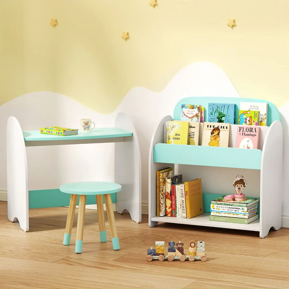 Keezi Kids Bookshelf 2 In 1 Table Chair Set Bookcase Toys Shelves Children Organiser - Mekamart Australia