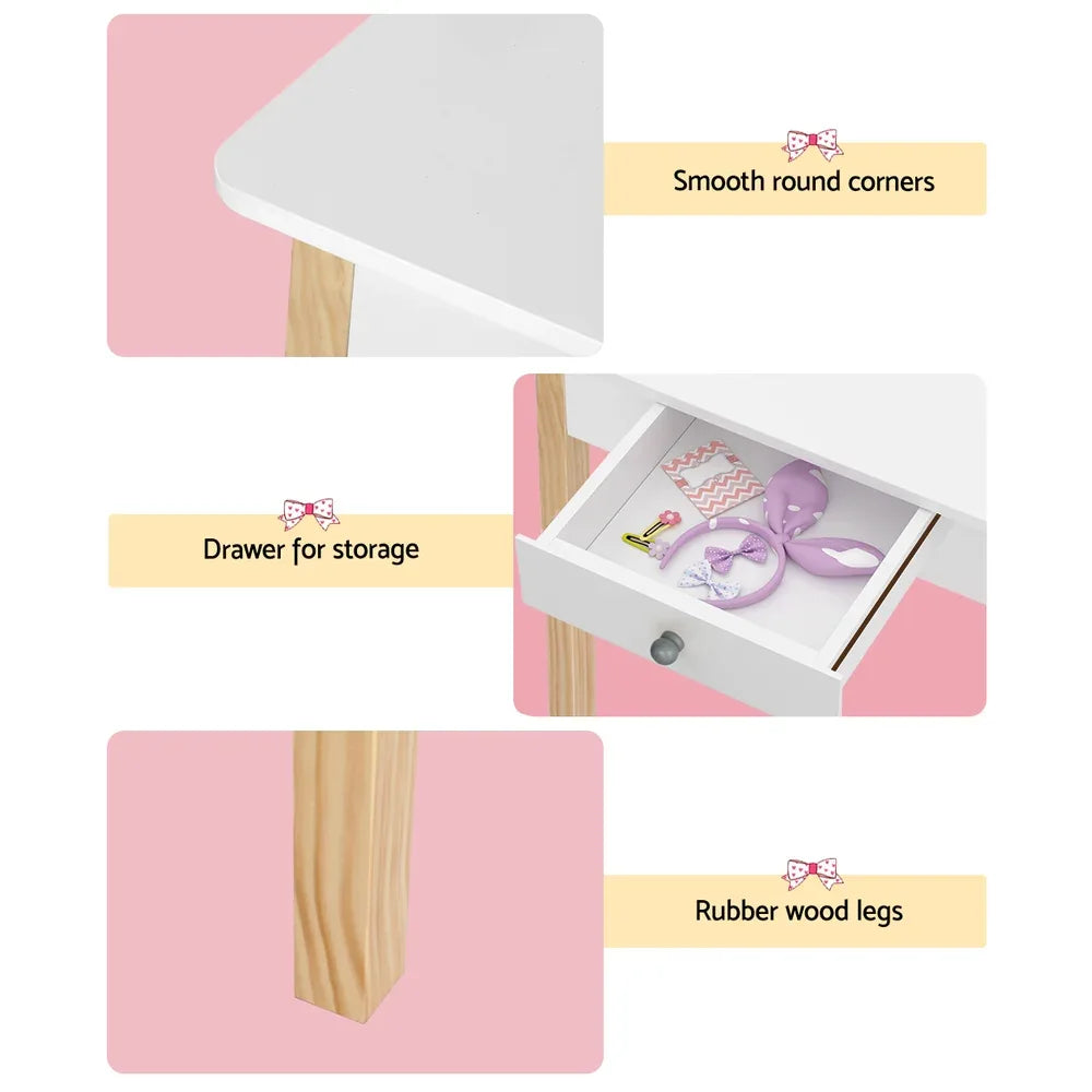 Keezi Kids Dressing Table Chair Set Wooden Leg Vanity Makeup Drawer Mirror - Mekamart Australia