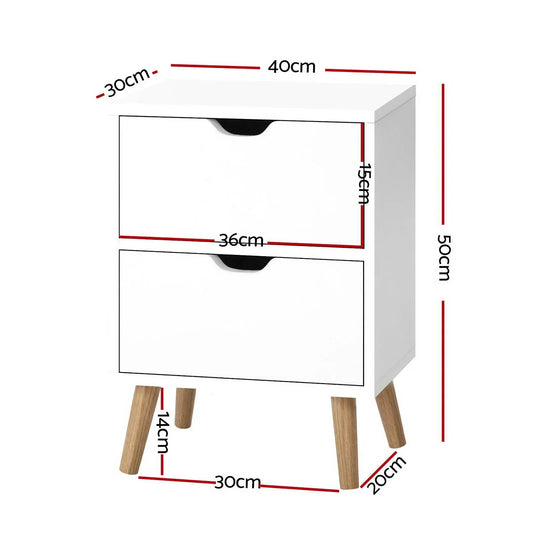 Artiss 2X Bedside Table 2 Drawers - BODEN White - Mekamart Australia