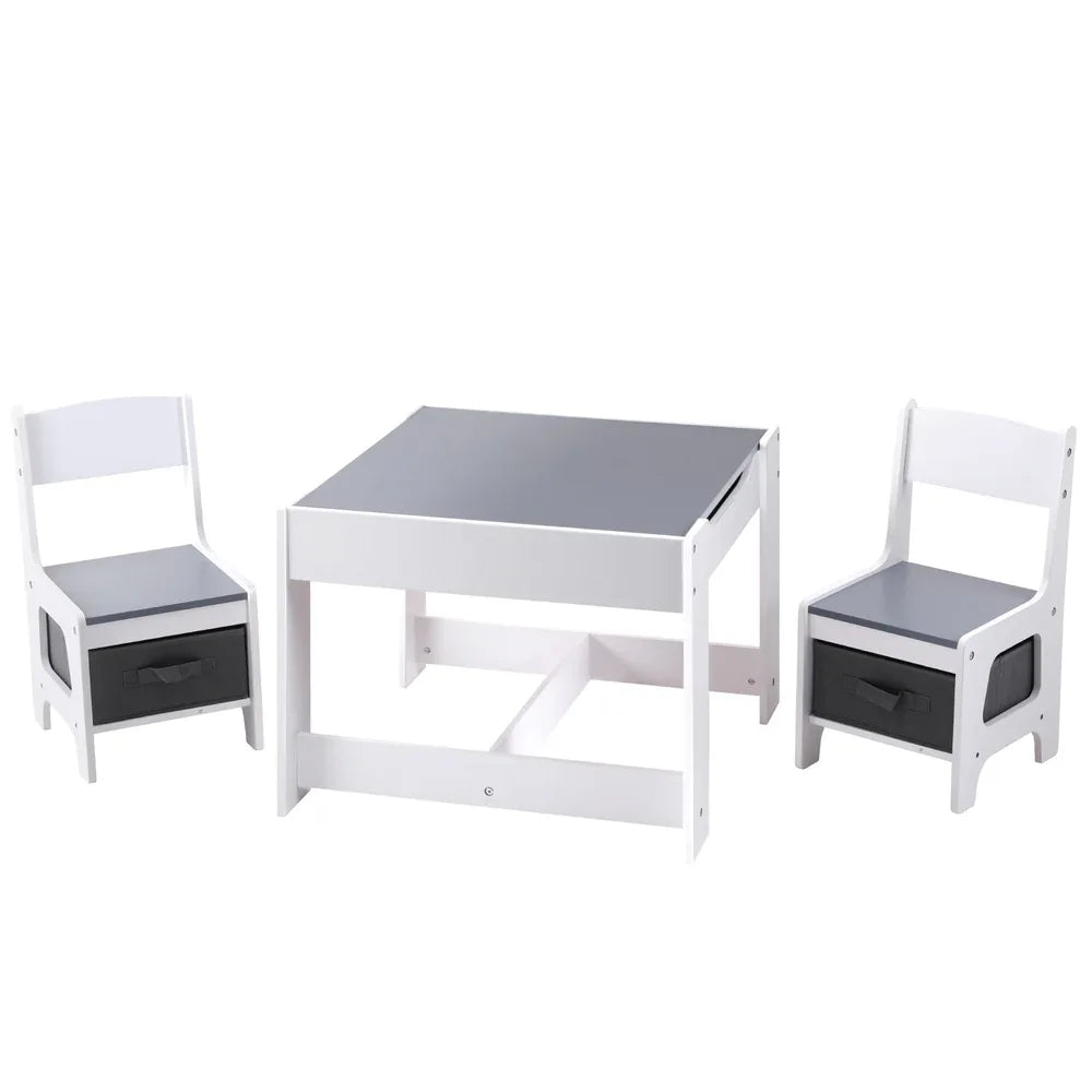 Keezi Kids Table and Chairs Set Play Activity Toys Storage Chalkboard Desk Grey - Mekamart Australia