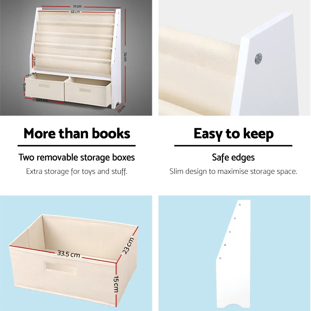 Keezi 4 Tiers Kids Bookshelf Magazine Rack Children Bookcase Organiser Drawer - Mekamart Australia