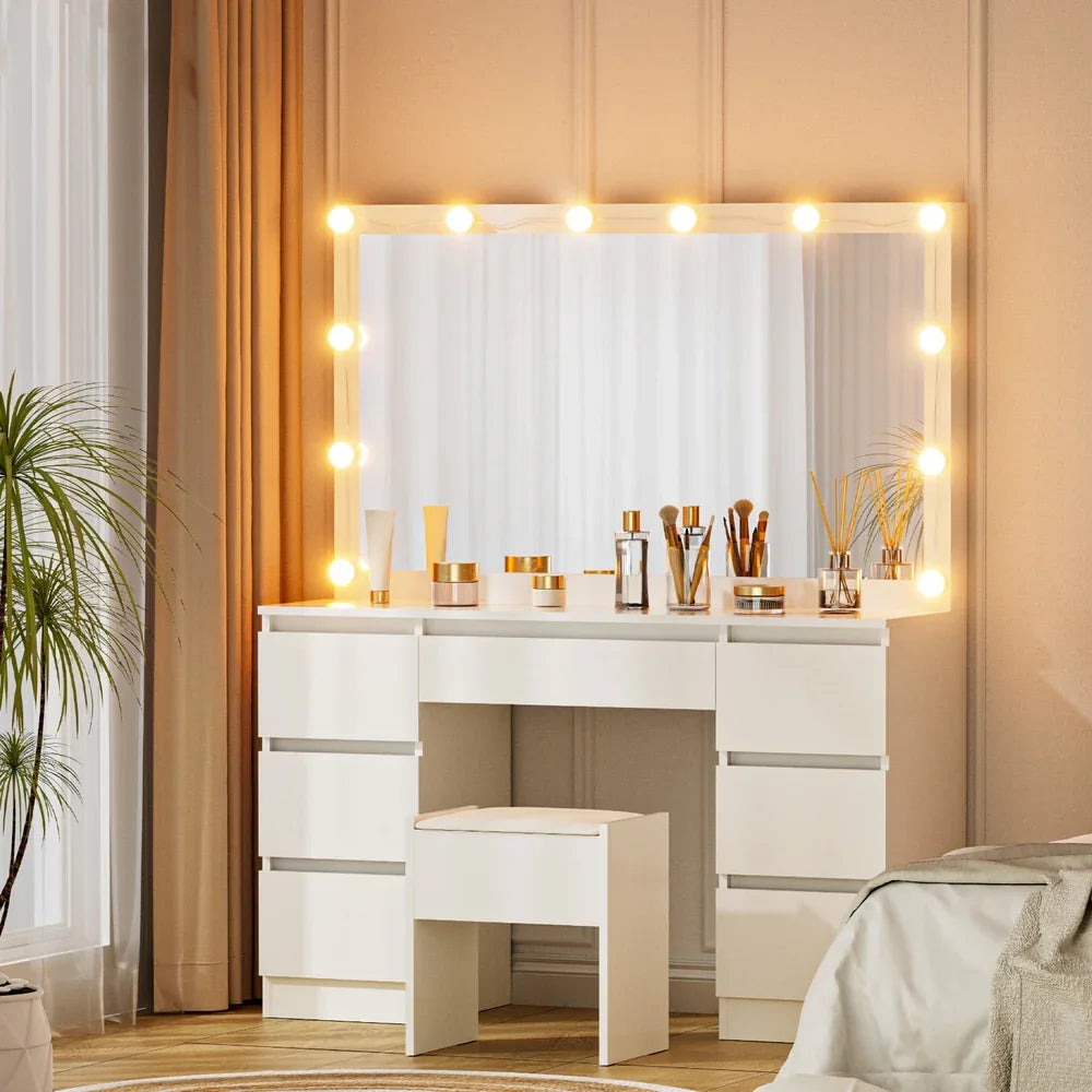 Artiss Dressing Table Vanity Desk Set Stool 12 Led Bulbs White - Mekamart Australia